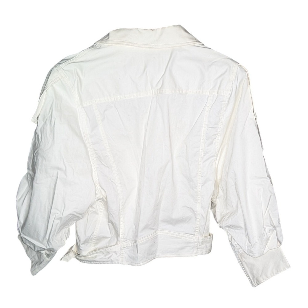 Divine Heritage White Cotton Moto Jacket Belted Cropped Biker Women's M - Picture 2 of 7
